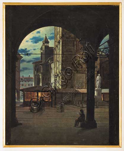 Ferdinando Manzini - Veduta notturna di Piazza Grande a Modena, olio su tela del 1876, Collezione Assicoop-Unipol
