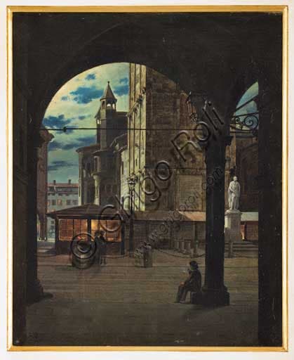 Ferdinando Manzini - Veduta notturna di Piazza Grande a Modena, olio su tela del 1876, Collezione Assicoop-Unipol