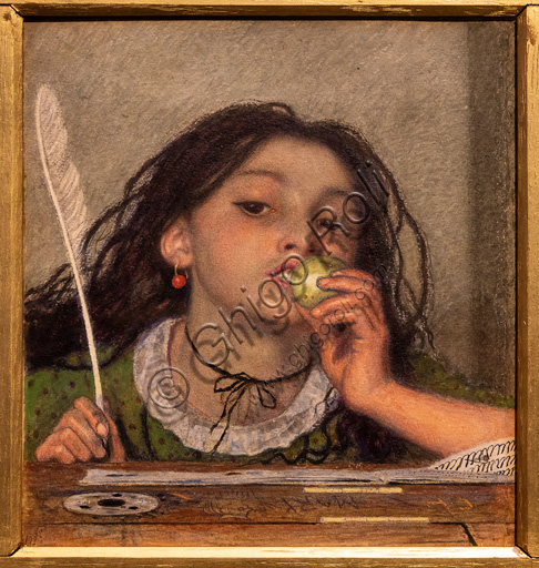 Acquerello Il cattivo soggetto (Mauvais Sujet) di Ford Madox Brown, 1863, dettaglio pittorico e tecnica