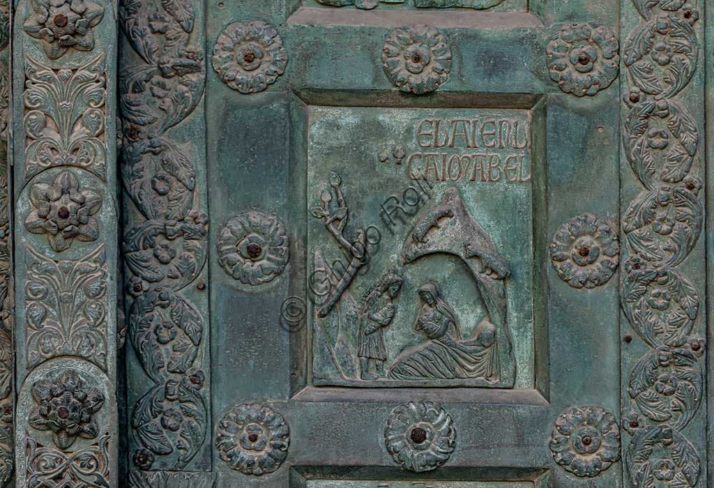 Formella bronzea della Maternità di Eva, Porta di Bonanno Pisano, Duomo di Monreale, Sicilia