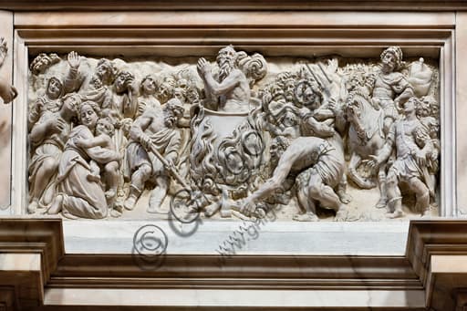 Formella scultorea Il Martirio di San Giovanni Evangelista, Duomo di Genova, Orsolino e Ceresola