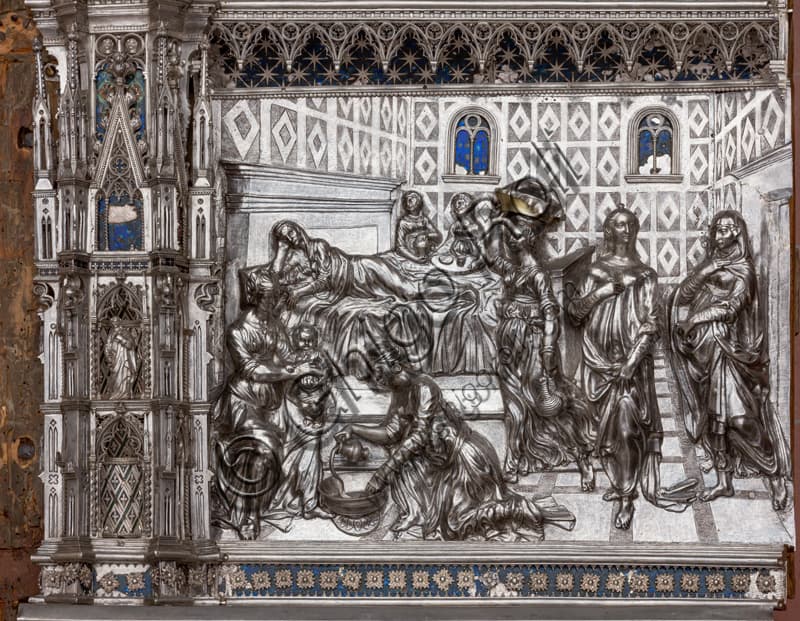 The Birth of St. John the Baptist tile by Antonio del Pollaiolo, Opera del Duomo Museum Florence