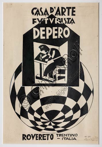 Bozzetto originale del marchio Casa d'Arte Futurista Depero, disegnato da Fortunato Depero tra il 1921 e il 1923.
