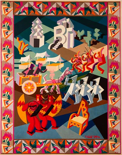 Tarsia in panni Festa della Sedia di Fortunato Depero, opera futurista del 1927 conservata a Casa Depero a Rovereto.