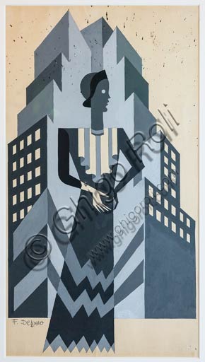 Studio illustrazione Fortunato Depero per Vogue Modella e Grattacielo Casa Depero arte futurista