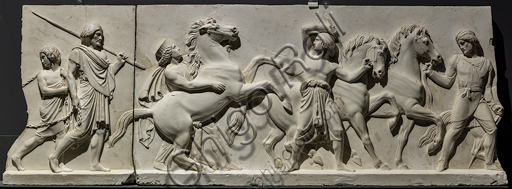Dettaglio del corteo con uomini e cavallo nel fregio di Alessandro Magno a Babilonia di Thorvaldsen