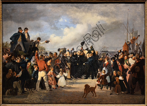 Dipinto 'L'accoglienza di Thorvaldsen presso la dogana' di Fritz Westphal, olio su tela, 1839-1841