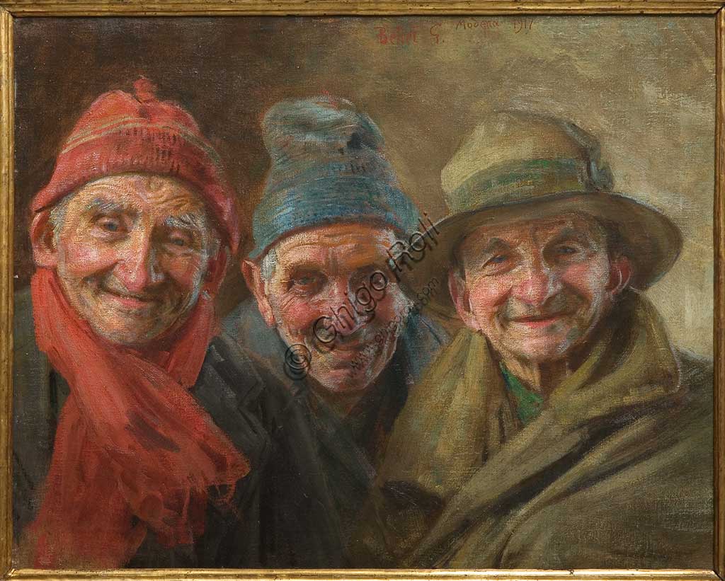 Dettaglio del dipinto I tre amici di Gaetano Bellei, 1917, olio su tela, Collezione Assicoop-Unipol Modena