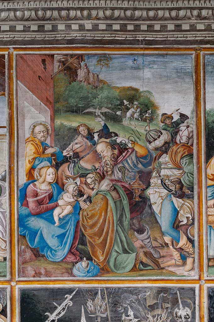 Adorazione dei Magi, particolare dell'affresco di Gaudenzio Ferrari, Chiesa Santa Maria delle Grazie, Varallo Sesia