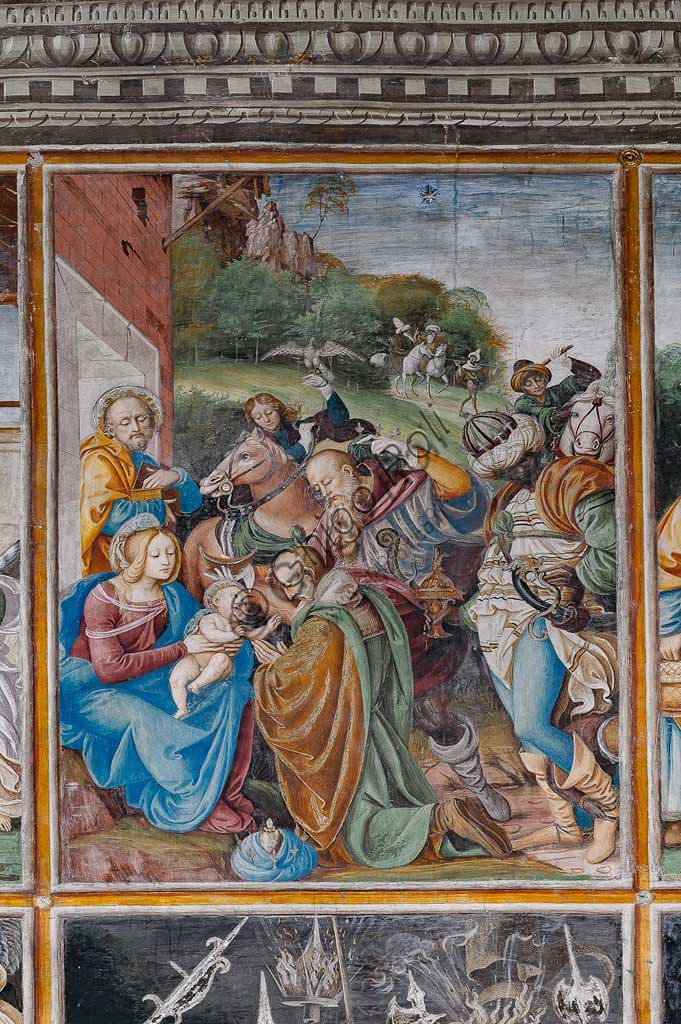 Adorazione dei Magi, particolare dell'affresco di Gaudenzio Ferrari, Chiesa Santa Maria delle Grazie, Varallo Sesia