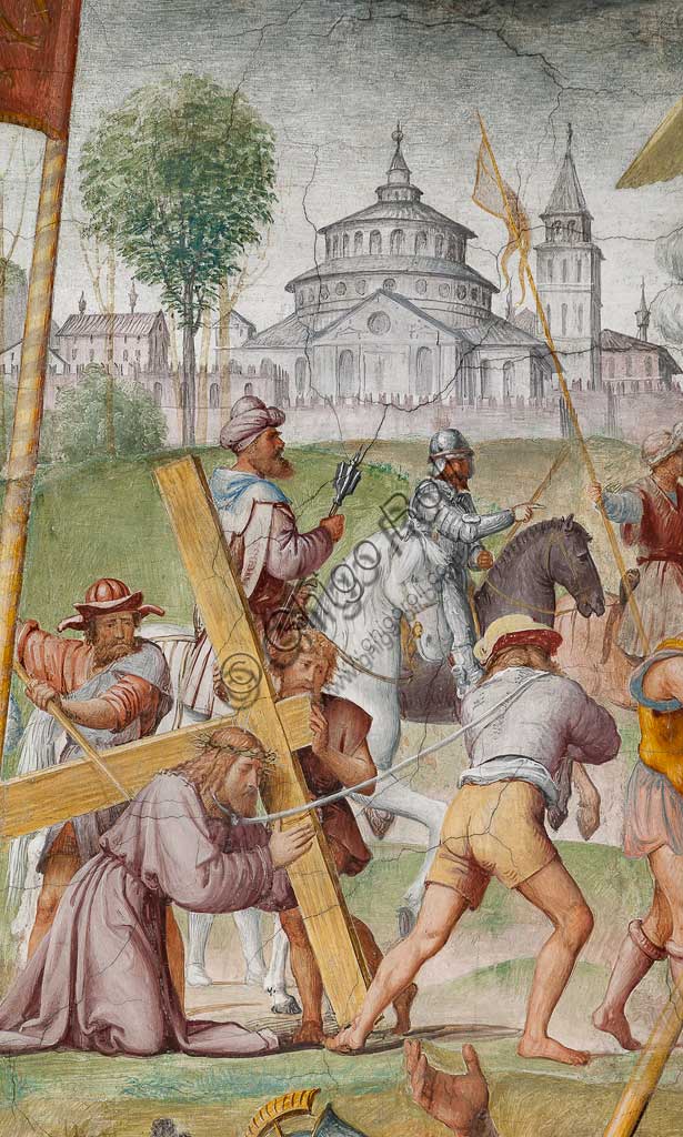 Dettaglio Gesù che cade sotto la croce, affresco Bernardino Luini, Santa Maria degli Angeli Lugano
