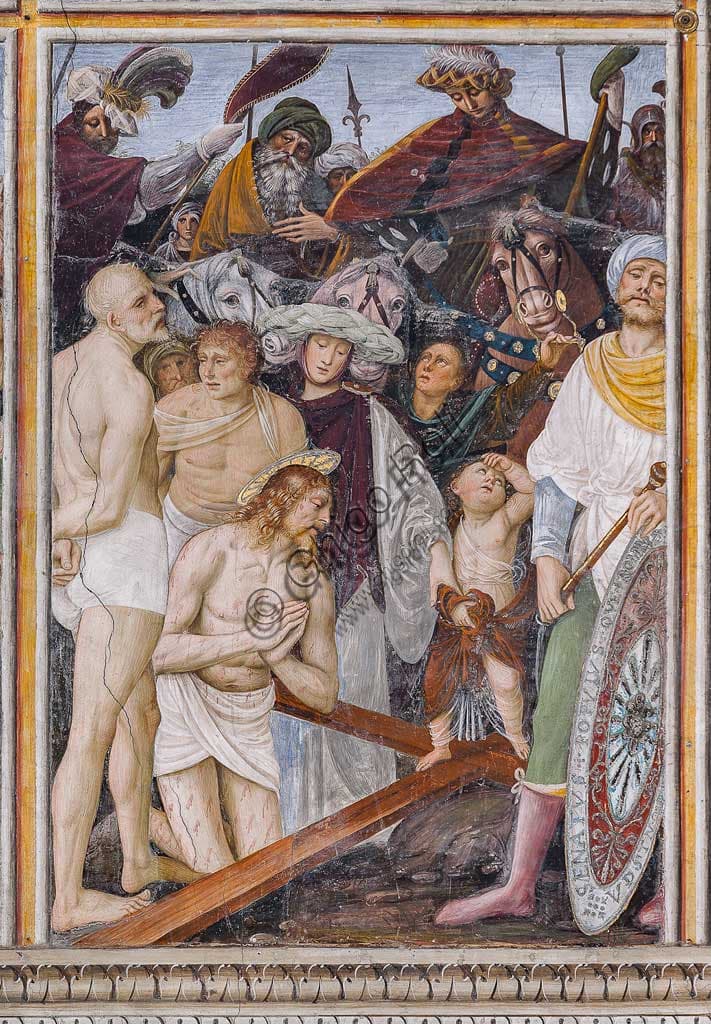 Dettaglio Gesù in preghiera davanti alla Croce, affresco di Gaudenzio Ferrari, Cappella di Santa Maria delle Grazie, Varallo Sesia, 1513
