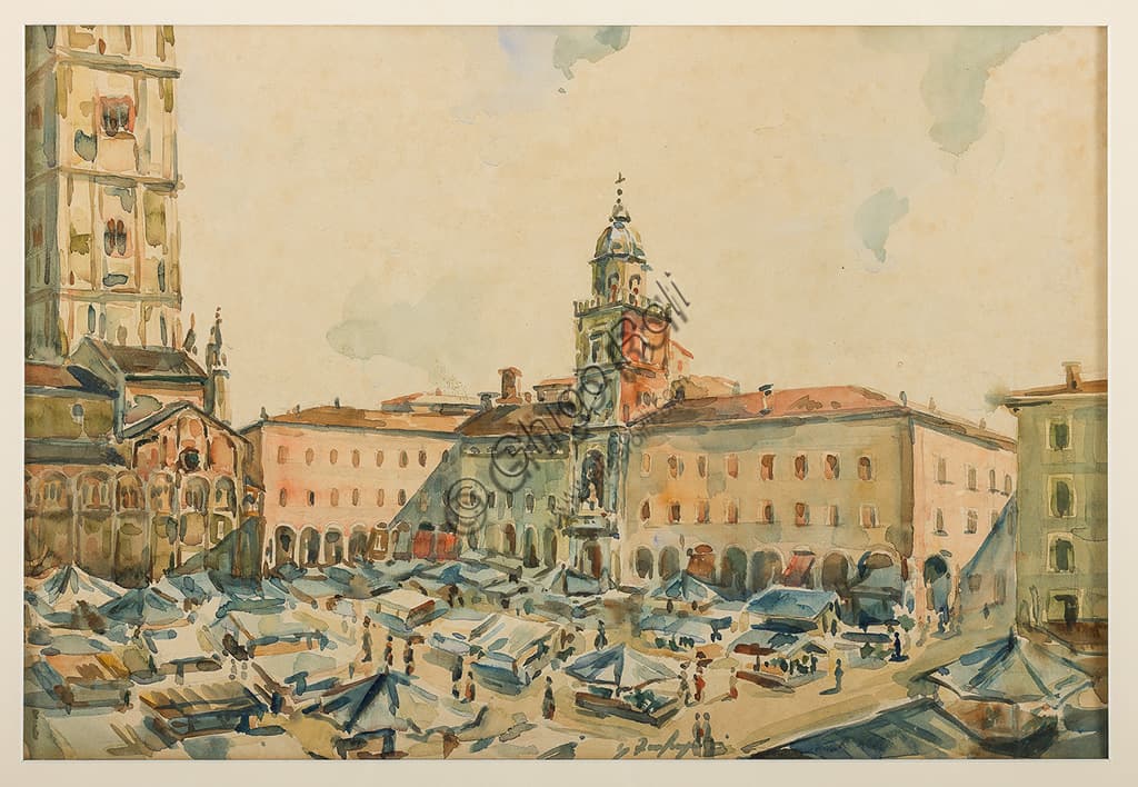 Acquerello Piazza Grande Modena Ghigo Zanfrognini Collezione Assicoop Unipol