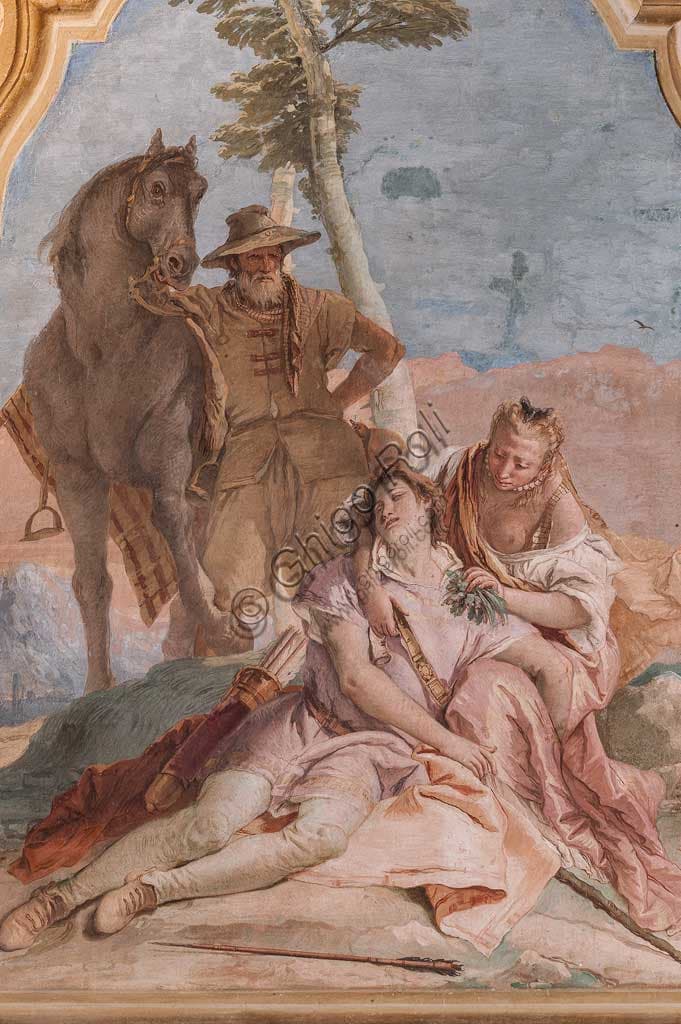 Fresco by Giambattista Tiepolo: Angelica taking care of Medoro's wounds, Villa Valmarana ai Nani, Vicenza