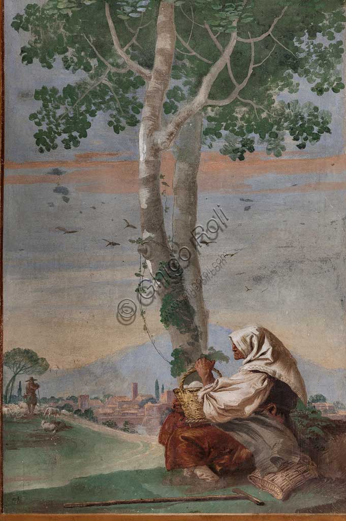 Fresco Landscape with a sitting peasant by Giandomenico Tiepolo, Villa Valmarana ai Nani Vicenza