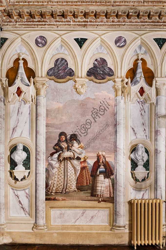 Fresco 'A Winter Walk' by Giandomenico Tiepolo in the Room of False Gothic Architectures, Villa Valmarana ai Nani, Vicenza