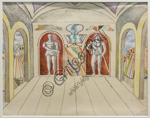 Opera di Giorgio De Chirico Atto primo scena terza per I Puritani, Museo Novecento Firenze