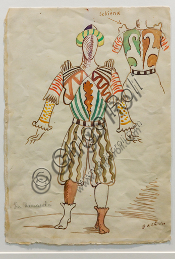 Disegno di Giorgio De Chirico: studio del costume per Sir Riccardo Forth nell'opera I Puritani di Bellini, Museo Novecento Firenze