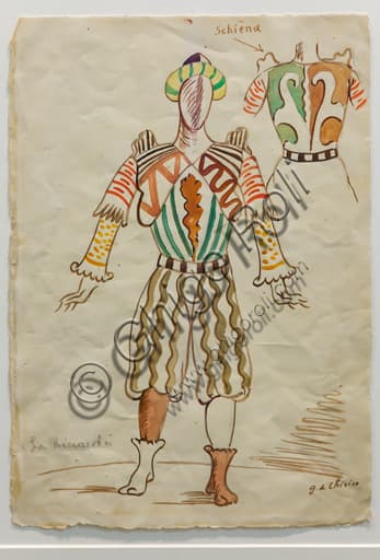 Disegno di Giorgio De Chirico: studio del costume per Sir Riccardo Forth nell'opera I Puritani di Bellini, Museo Novecento Firenze