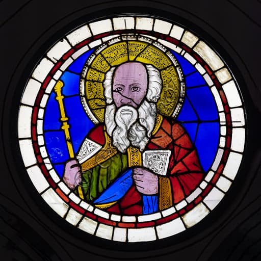 Dettaglio della vetrata di Giotto raffigurante Aronne nella Basilica di Santa Croce a Firenze