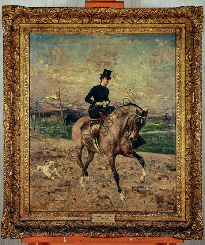 Dipinto a olio L'amazzone (Alice Regnault a cavallo) di Giovanni Boldini, 1878