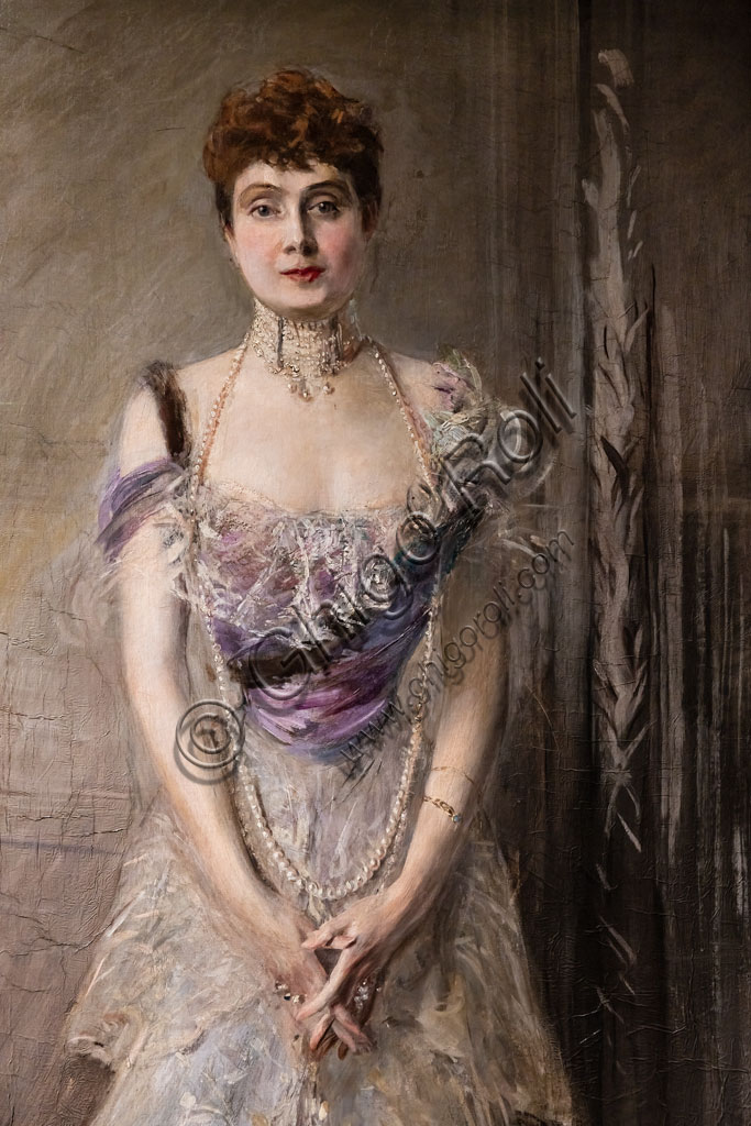 Particolare del dipinto La principessa Eulalia di Spagna di Giovanni Boldini, pittura ad olio su tela del 1898