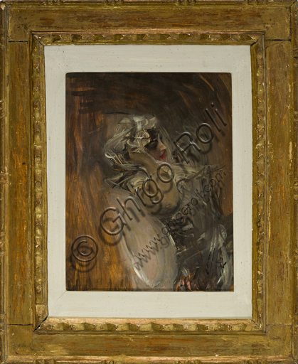 Dipinto Profilo di donna di Giovanni Boldini, dettaglio pittura olio su tela