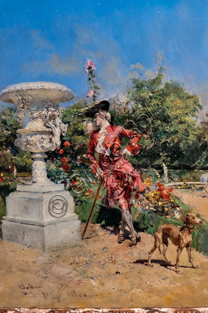 Particolare del ritratto Marchesino a Versailles di Giovanni Boldini, olio su tavola 1876