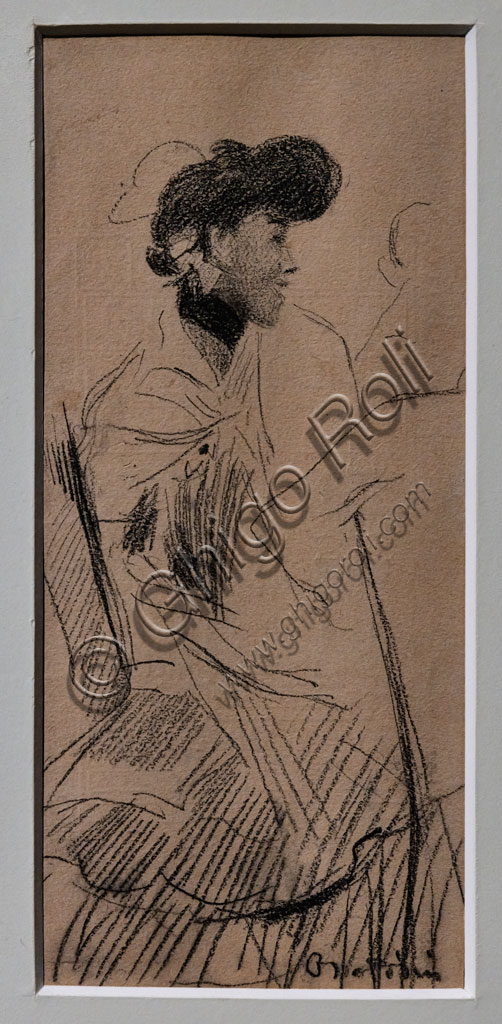 Disegno a carboncino Signora elegante seduta di Giovanni Boldini, ritratto femminile su carta del 1880