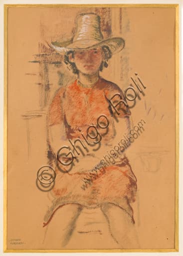 Giovanni Forghieri, Fanciulla seduta. Dipinto raffigurante una ragazza seduta, opera d'arte italiana.