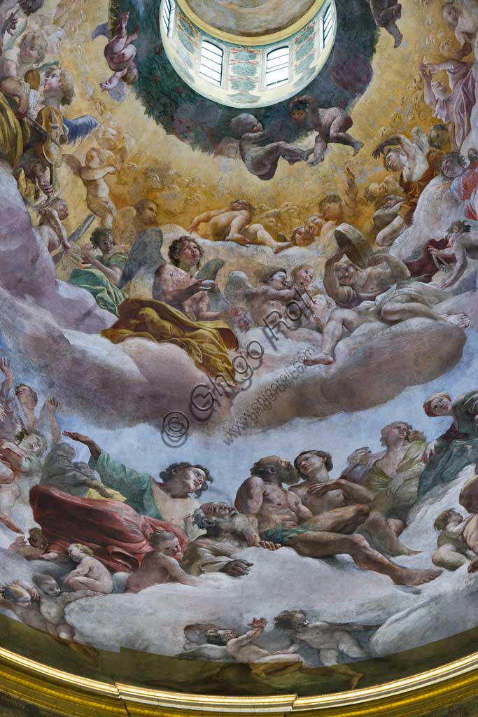Particolare dell'affresco Gloria del Paradiso di Giovanni Lanfranco nella cupola di S. Andrea della Valle, Roma, 1625-28.