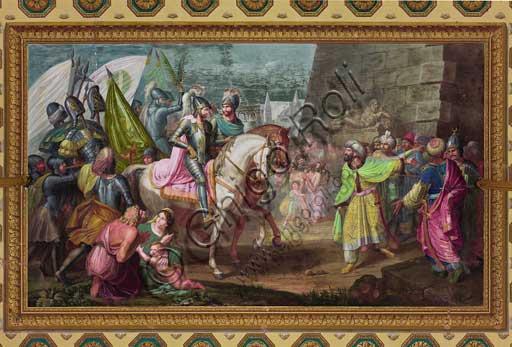 Dipinto murale di Giovanni Patricolo 'L'ingresso di Roberto I Guiscardo e del conte Ruggero a Palermo' nella Sala Gialla del Palazzo dei Normanni