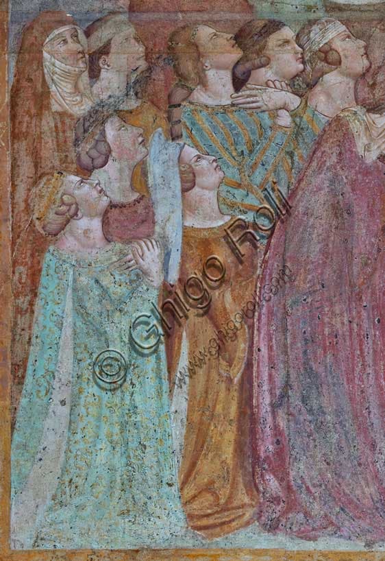 Affresco del Giudizio Universale di Buonamico Buffalmacco al Camposanto Monumentale di Pisa, particolare con un gruppo di giusti ed eletti
