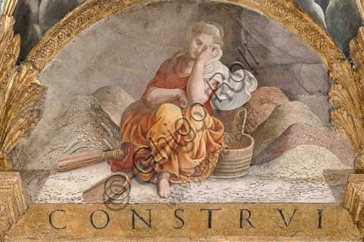 Dettaglio dell'affresco di Giulio Romano a Palazzo Te: Psiche mentre separa mucchi di semi, prova di Venere.
