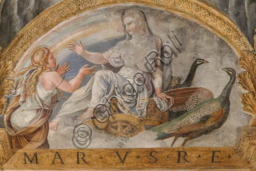 Dettaglio affresco Psiche che supplica Giunone, volta Sala di Amore e Psiche, Palazzo Te Mantova, Giulio Romano