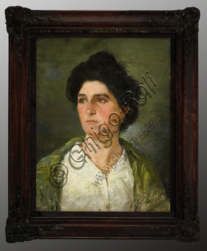 Ritratto di giovane nobildonna, olio su tela di Giuseppe Goldoni, pittore italiano del XIX secolo.