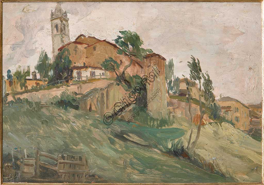 Giuseppe Graziosi, La Rocca di Savignano, olio su compensato, Collezione Assicoop - Unipol