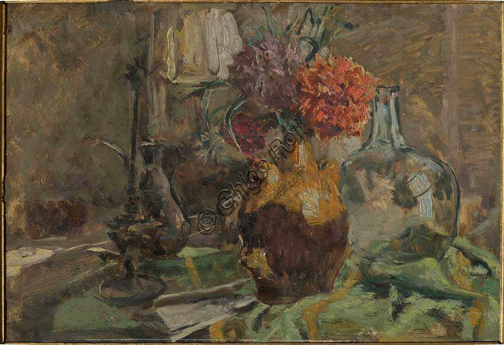 Dipinto Natura Morta di Giuseppe Graziosi, olio su compensato, collezione Assicoop-Unipol