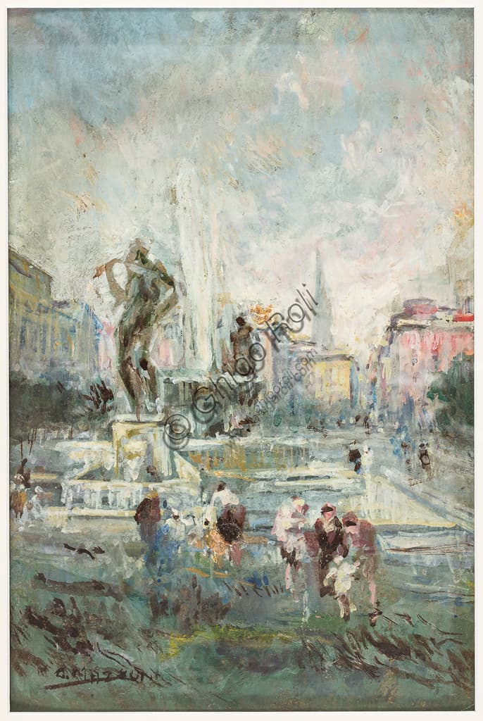 Dipinto Largo Garibaldi Modena di Giuseppe Mazzoni, olio su cartoncino 30x20 cm