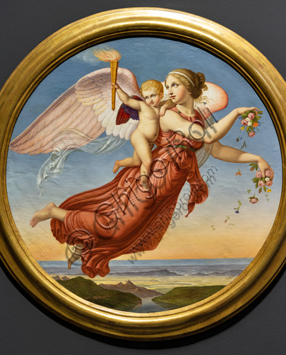 Dipinto Il Giorno di Adolf Senff dopo Bertel Thorvaldsen, olio su tela raffigurante un angelo o amorino