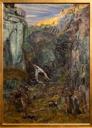 Dipinto Gordale Scar Yorkshire di John William Inchbold, olio su tavola, paesaggio naturale