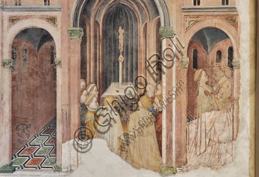 Affresco Le vestali al tempio di Gentile da Fabriano, Palazzo Trinci Foligno, arte gotica internazionale
