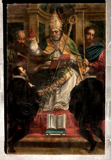 Dipinto San Gottardo di Luca Cambiaso nella Cattedrale di Genova, dettaglio dei santi e devoti