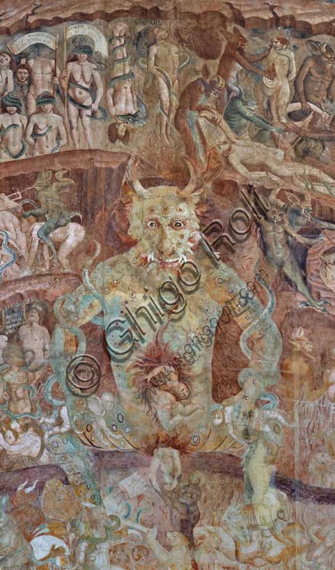Lucifero gigante nell'Inferno del Camposanto di Pisa - affresco Buffalmacco