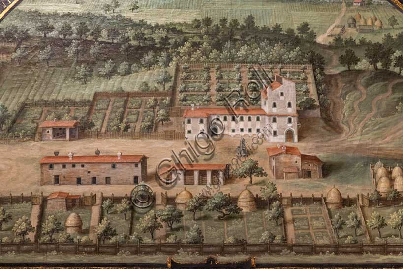 Dettaglio della lunetta di Giusto Utens raffigurante la Villa Medicea di Collesalvetti in Toscana