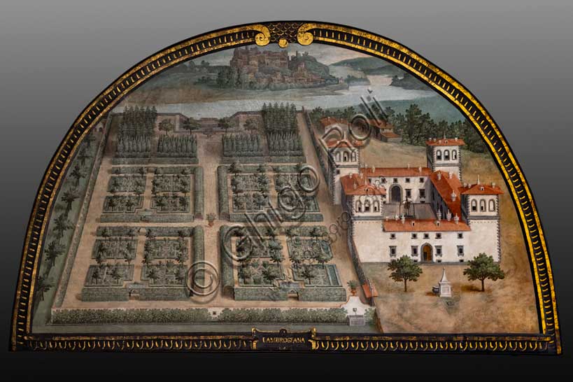 Lunetta dipinta L'Ambrogiana di Giusto Utens raffigurante la Villa Medicea nei pressi di Montelupo Fiorentino