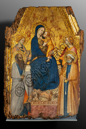 Painting Madonna and Child with Saints by Lippo Vanni, tempera on panel with gold ground, MODO Museum Orvieto