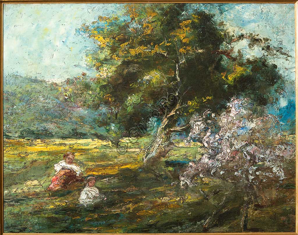 Dipinto olio su tela 'Bosco con bimbi' di Ubaldo Magnavacca, Collezione Assicoop-Unipol, Modena
