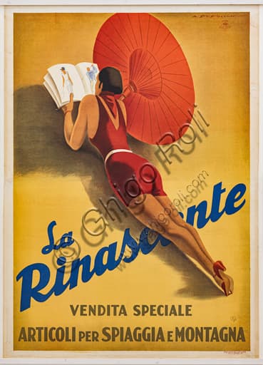 Manifesto pubblicitario La Rinascente, illustrazione cromolitografia Marcello Dudovich 1929-30