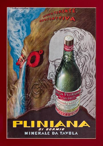 Manifesto pubblicitario vintage originale dell'Acqua Pliniana, esempio di grafica storica italiana per collezionismo